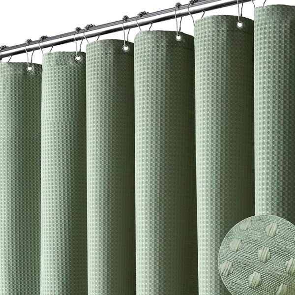 32% OFF LIMITID TIME DEAL Dynamene Sage Green Shower Curtain - Waffle Textured Heavy Duty
