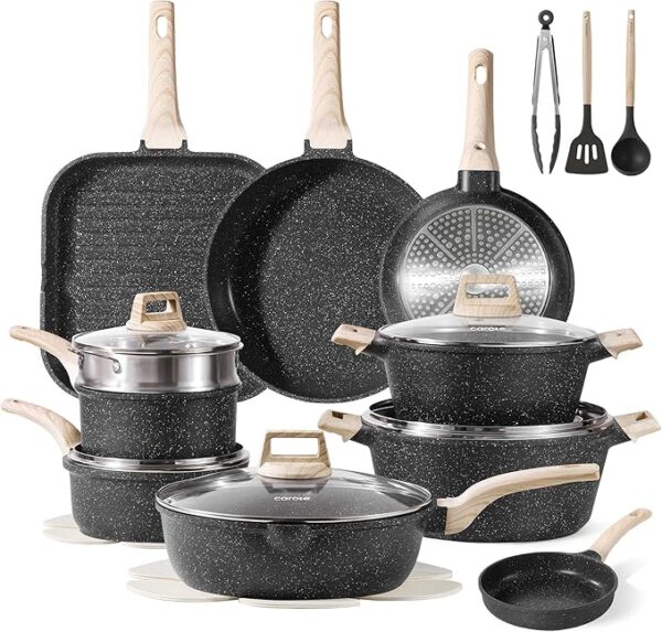 50% OFF LIMITID TIME DEAL CAROTE 22Pcs Pots and Pans Set, Nonstick Cookware Sets