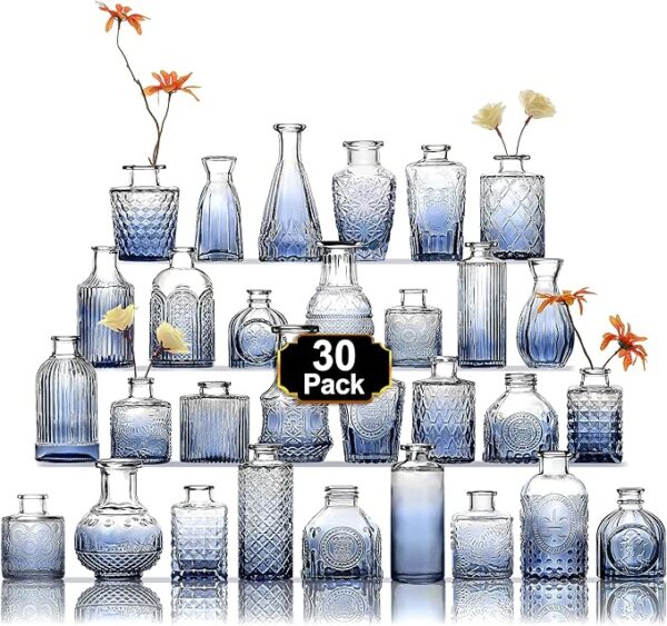15% OFF LIMITID TIME DEAL Arme Bud Vases Set of 30, Blue Vases for Centerpieces